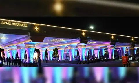 Renovated Anna flyover with vibrant coloured lights
