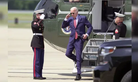 President Joe Biden arrives at the Delaware Air National Guard Base 