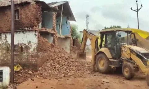 Rescue work underway after a wall collapsed at Shahpur village (PTI)