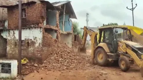 Rescue work underway after a wall collapsed at Shahpur village (PTI)