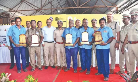 MTC drivers C Jayakumar, Peter Anthony, R Vasudevan, K Chandrasekaran, and T Amalraj felicitated on Tuesday