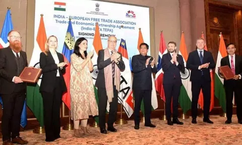 Union Minister for Commerce and Industry Piyush Goyal at the signing ceremony of the India-EFTA agreement at New Delhi (ANI)