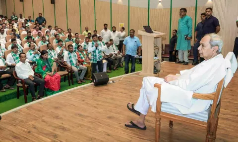 Former Odisha Chief Minister and BJD Supremo Naveen Patnaik addresses the media personnel, in Bhubaneswar (PTI)