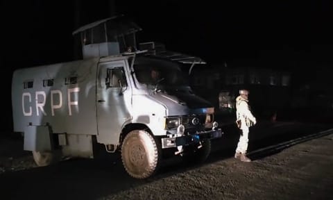 Ganderbal: A CRPF vehicle at the site as security forces cordon off the area after a terrorist attack, in Ganderbal district, Jammu & Kashmir, Sunday, Oct. 20, 2024. (PTI)