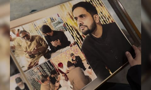 A photo of Umar Khalid taken at a wedding in the family, at his parents’ home in New Delhi. Khalid, a prominent activist figure during a large, three-months-long protest of government proposals seen as anti-Muslim back in 2020, has languished in jail since his arrest a year later and become a symbol of a clampdown on opponents of Prime Minister Narendra Modi’s government. (Saumya Khandelwal/The New York Times)
