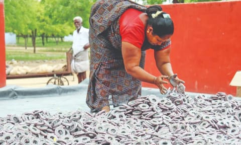 Crackers being readied for packing in Sivakasi