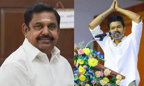 (L-R) AIADMK leader Edappadi K Palaniswami, TVK leader Vijay 