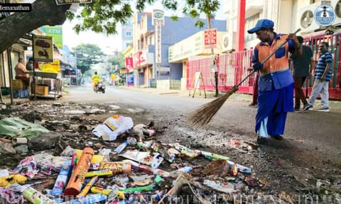 Cleanliness workers were engaged in the task of removing firecracker waste
