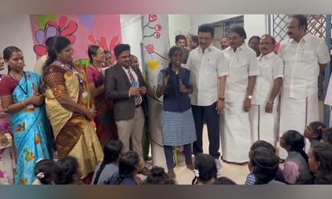 CM MK Stalin made a surprise visit at Sathya Ammaiyar Ninaivu Government Children’s Home at Soolakarai in Virudhunagar (X) 