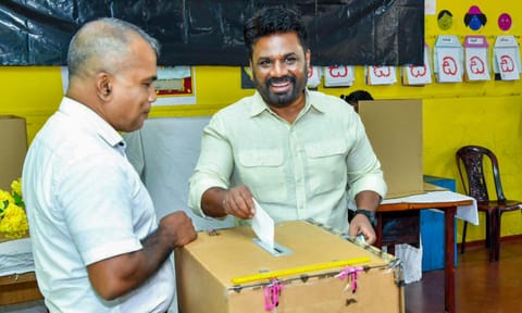 Sri Lanka's President Anura Kumara Dissanayake casting his vote for the country's parliamentary election (PTI) 
