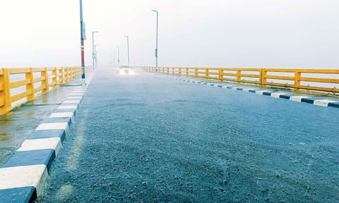 Torrential rains on Wednesday caused flooding on Pamban road bridge 