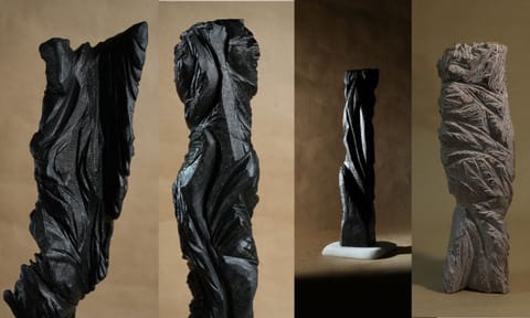 Sculptures of Jacob Jebaraj on display during the exhibition 