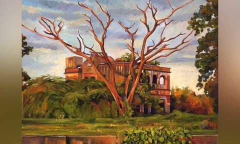 Rajasekar's art on Kondangi Lake in Cuddalore