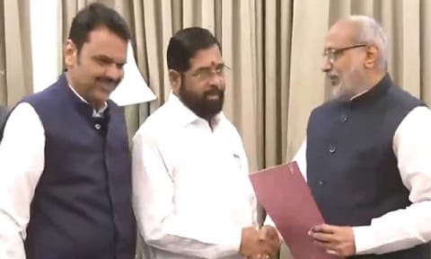 Maharashtra CM Eknath Shinde with Governor Radhakrishnan (Photo/ANI)