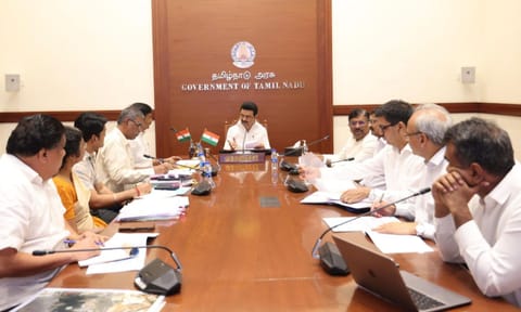 Chief Minister MK Stalin during the review meeting 
