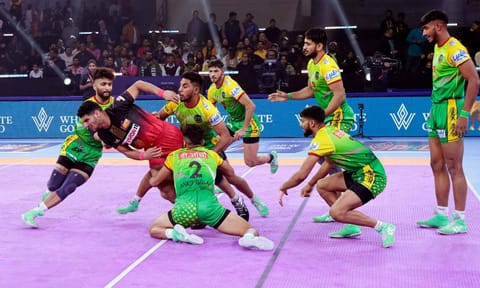 Action during Bengaluru Bulls and Patna Pirates match in the PKL 