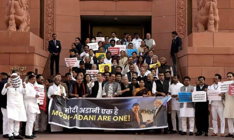 Opposition MPs on Thursday staged a demonstration in the Parliament premises (PTI) 