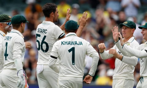 Australia's Mitchell Starc celebrates with teammates (PTI) 