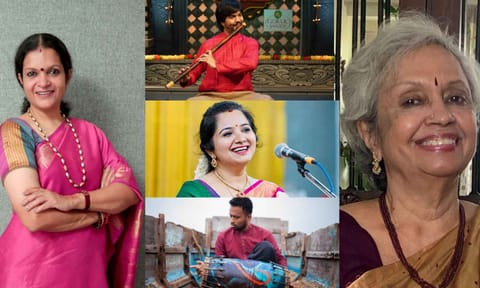 Janaki Sabesh (L), JA Jayant (M1), S Mahathi (M2), Praveen Sparsh (M3), Sabita Radhakrishna (R)