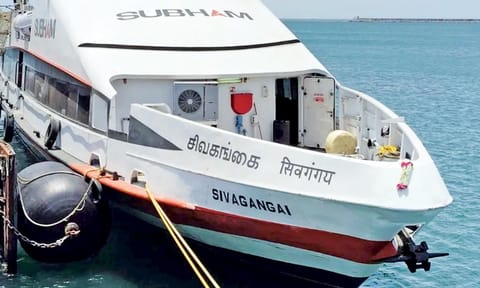 Sivagangai ferry ship which sails between Nagapattinam and Kankensanthurai