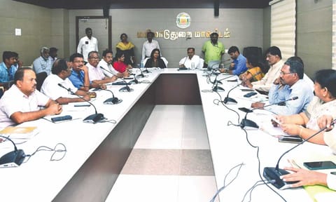 Mayiladuthurai Collector chairing a review meeting on Wednesday