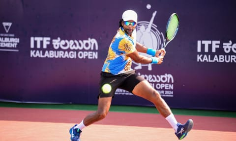 Senior tennis player Vishnu Vardhan during a recent tournament (PTI)