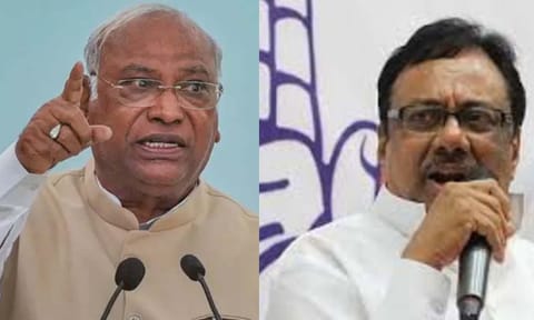 (L-R) AICC president Mallikarjuna Kharge; EVKS Elangovan 