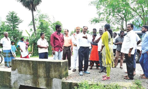 Mayiladuthurai District Collector AP Mahabharathi inspecting affected areas on Saturday