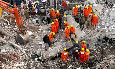 Rescue operation continues after a multi-storey building collapsed on Saturday evening, at Sohana village in Punjab's Mohali district, Sunday, Dec. 22, 2024 (PTI) 