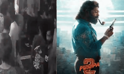 Visuals from the stampede; 'Pushpa 2' poster (ANI)