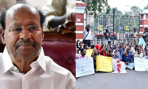 PMK founder S Ramadoss; SFI and AIDWA members protested outside Anna University over a student’s alleged assault (Photo: Manivasagan.N) 