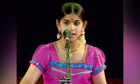 Janane Narayanan, a 14-year-old Harikatha artiste and Carnatic music student from Chengalpattu 