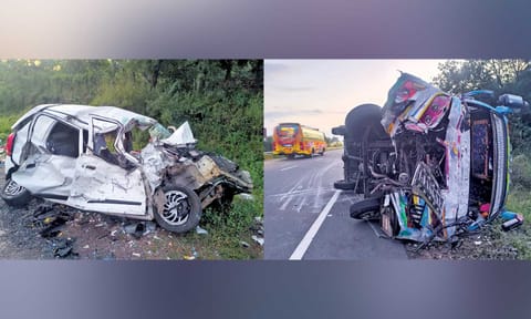 Mangled remains of car and van 