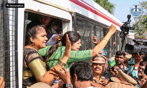 Sowmiya Anbumani and other functionaries of the party were arrested for attempting to stage a protest (Photo: Hemanathan) 