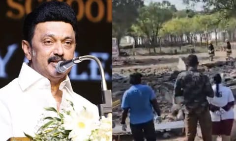 (L-R) CM Stalin; Rescue works in firecracker unit in Virudhunagar (ANI)