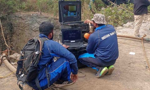 Indian Navy personnel during the ongoing rescue operation for labourers trapped inside a coal mine at Umrangso area, in Dima Hasao district, Assam (PTI) 