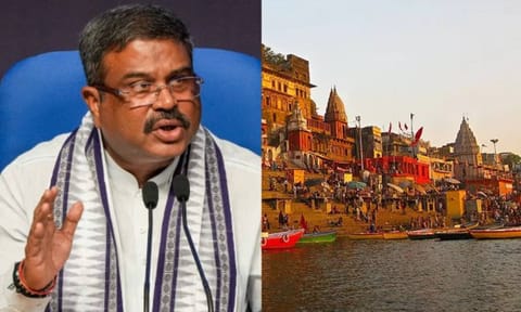 Union Education Minister Dharmendra Pradhan; Kashi Tamil Sangmam (Photos: PTI) 