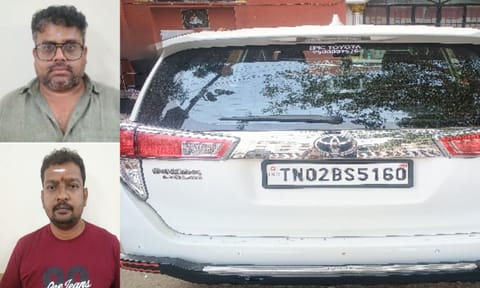 L to R: Gurusampath Kumar, Lakshminarayanan, SUV car 