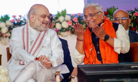 Union Home Minister Amit Shah during the inauguration of 'Hindu Spiritual and Service Fair', in Ahmedabad (PTI) 