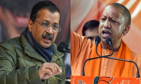 Aam Aadmi Party national convenor Arvind Kejriwal and Uttar Pradesh CM Yogi Adityanath (Photo/ANI)