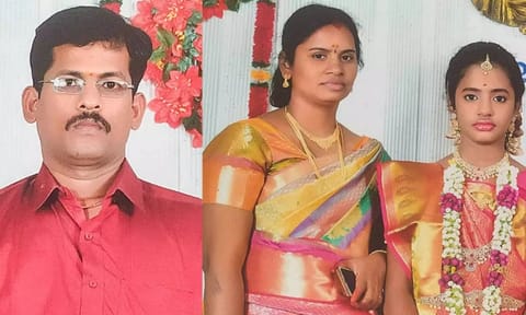 Deceased family members Paulraj (45), his wife Rekha (38), and their daughter Janani (16) (Maalaimalar)