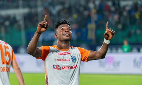  Kerala's Kwame Peprah celebrates after scoring