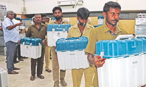 EVMs taken to polling stations in Erode 