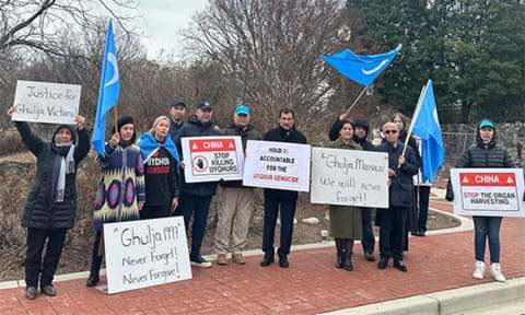 Uyghur activist leads protest at Chinese embassy on 28th Anniversary of Ghulja massacre (ANI)