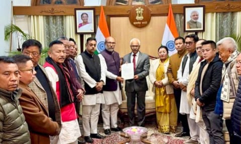 Manipur Chief Minister N Biren Singh submits his resignation to Governor AK Bhalla, in Imphal (PTI) 