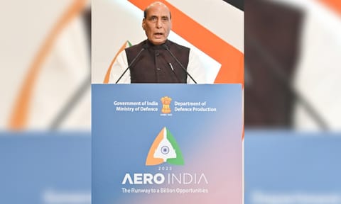 Union Defence Minister Rajnath Singh speaks at the curtain raiser event for the Aero India 2025, in Bengaluru (PTI) 