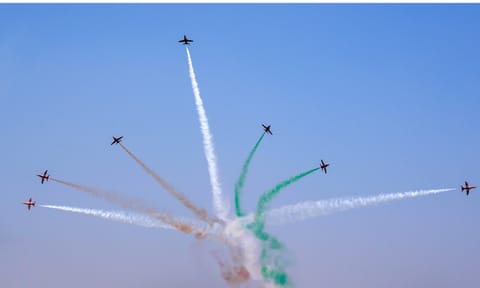  IAF's aerobatic team Surya Kiran performs on the last day of Aero India 2025 (PTI)