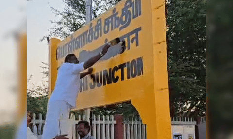 Watch: DMK workers booked for defacing Hindi on railway boards in Pollachi, Palayamkottai