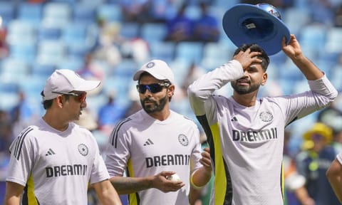 India's head coach Gautam Gambhir with Ravindra Jadeja and Shreyas Iyer during a training session before the start of the ICC Champions Trophy semi-final cricket match between India and Australia, in Dubai (PTI) 