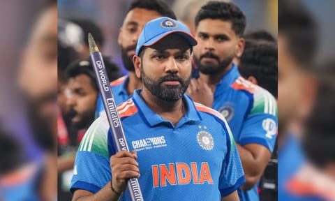  Indian captain Rohit Sharma celebrates win against New Zealand in the ICC Champions Trophy 2025 final cricket match, in Dubai (PTI)
